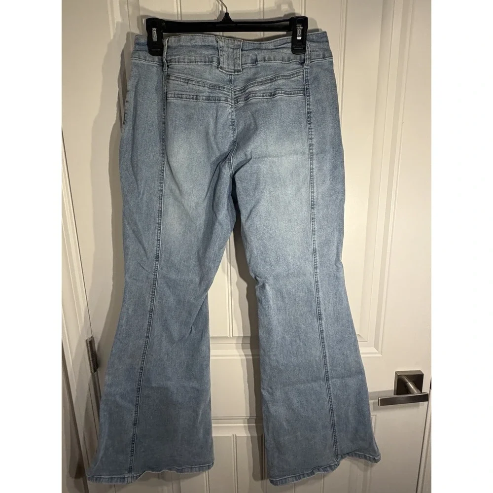 NV Felix Womens Light Wash Flare Jeans High Rise Stretch Denim Retro Bell Bottom